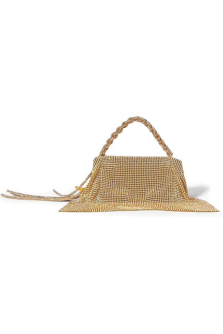 Gold Vegan Leather Crystal Furby & Zircon Handcrafted Bag by Outhouse at Pernia's Pop Up Shop