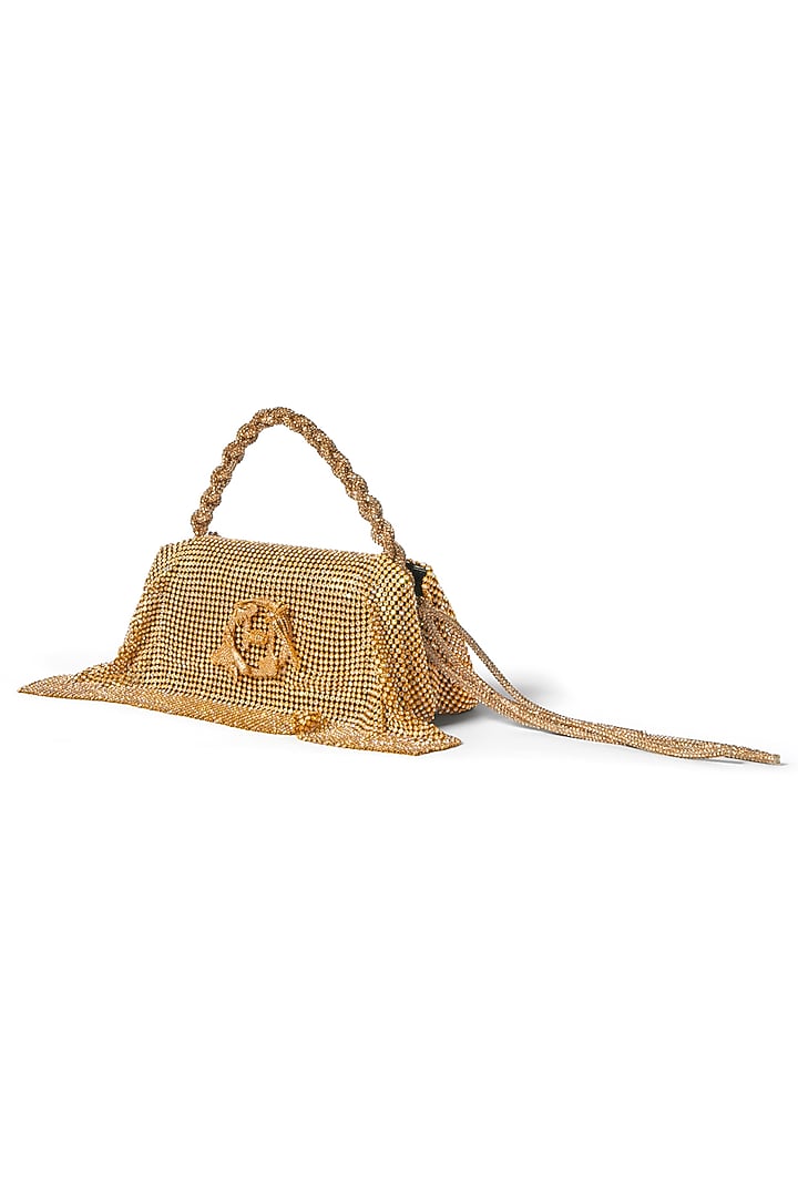 Gold Vegan Leather Crystal Furby & Zircon Handcrafted Bag by Outhouse at Pernia's Pop Up Shop