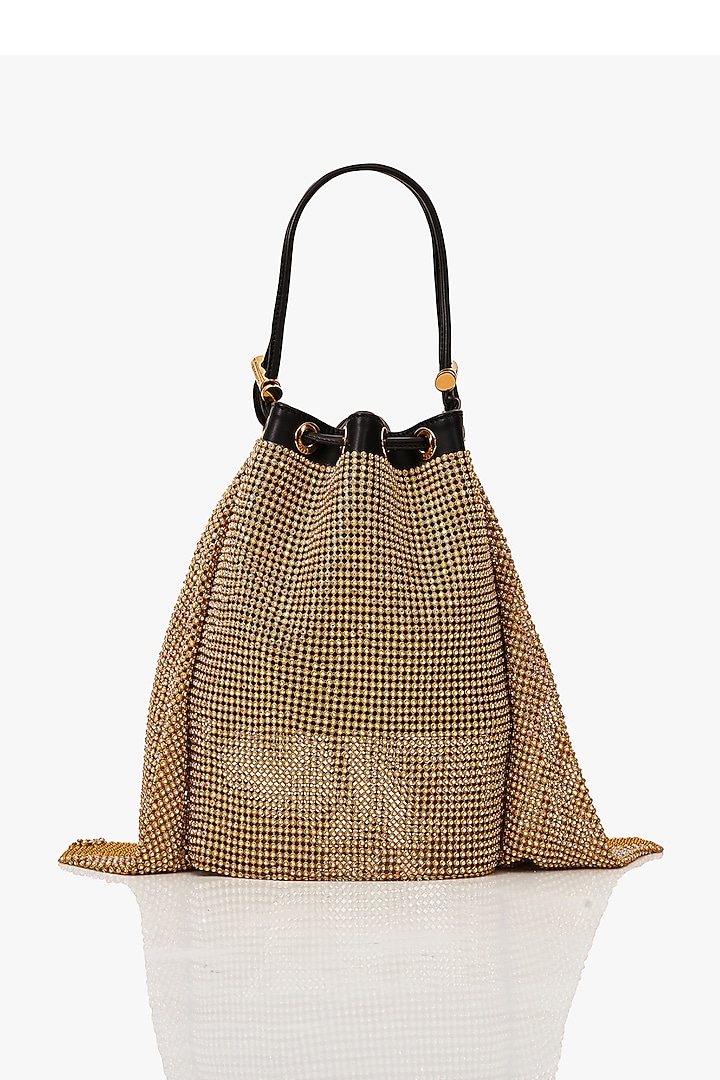 Gold Mesh Crystal Furby & Cubic Zirconia Bucket Bag by Outhouse at Pernia's Pop Up Shop