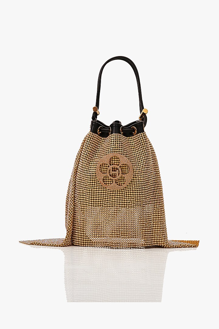Gold Mesh Crystal Furby & Cubic Zirconia Bucket Bag by Outhouse at Pernia's Pop Up Shop