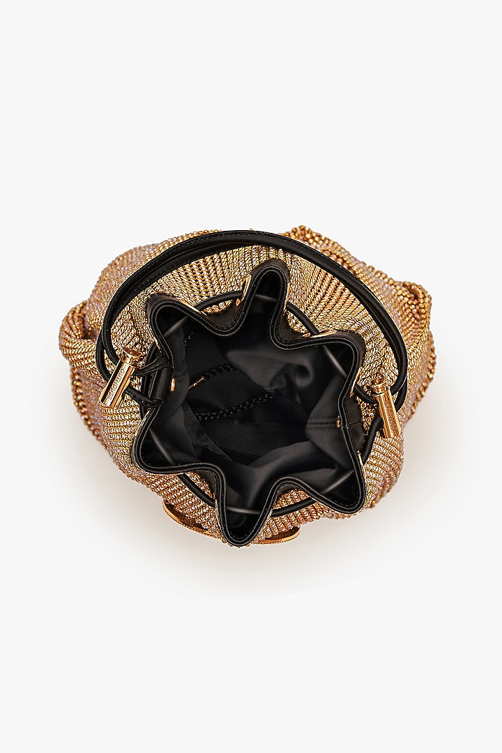 Gold Mesh Crystal Furby & Cubic Zirconia Bucket Bag by Outhouse at Pernia's Pop Up Shop