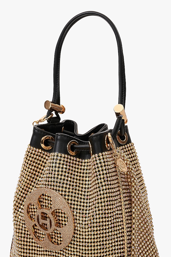 Gold Mesh Crystal Furby & Cubic Zirconia Bucket Bag by Outhouse at Pernia's Pop Up Shop