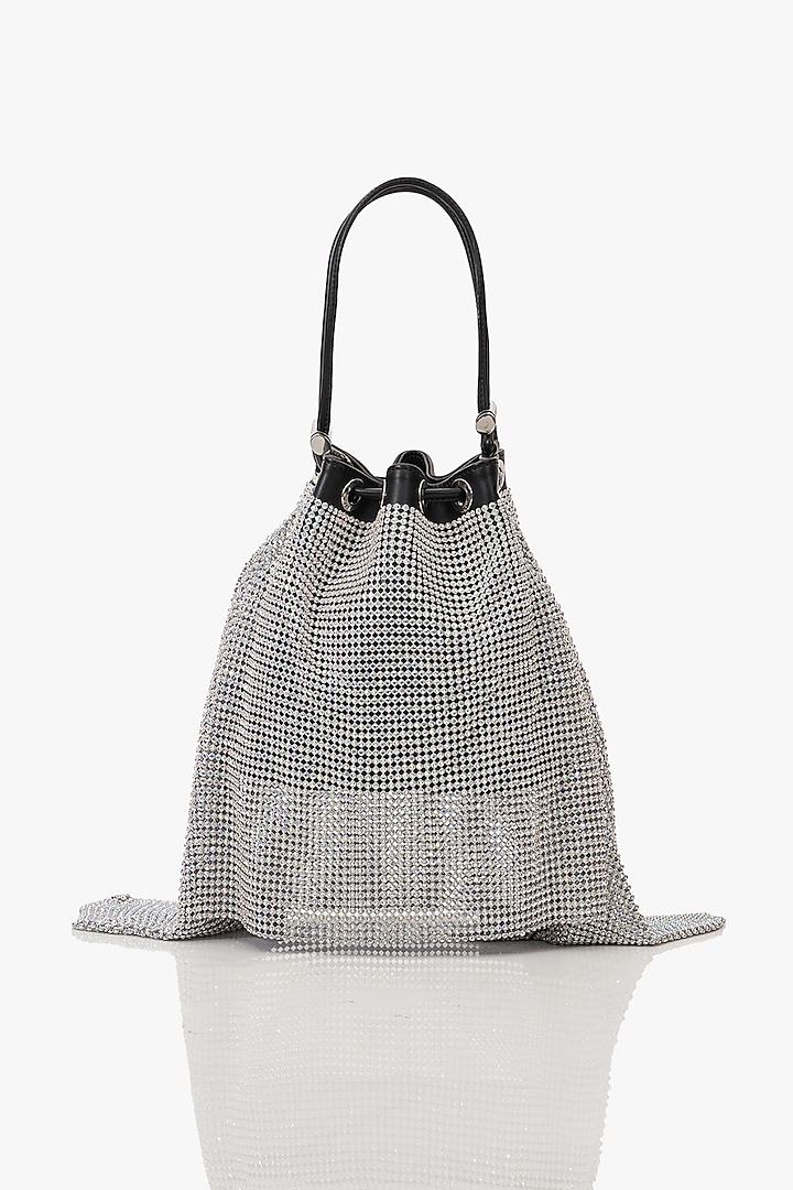 Silver Mesh Crystal Furby & Cubic Zirconia Bucket Bag by Outhouse at Pernia's Pop Up Shop