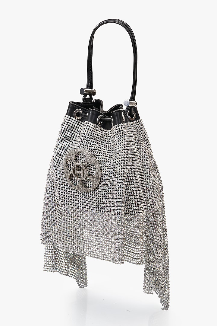 Silver Mesh Crystal Furby & Cubic Zirconia Bucket Bag by Outhouse at Pernia's Pop Up Shop
