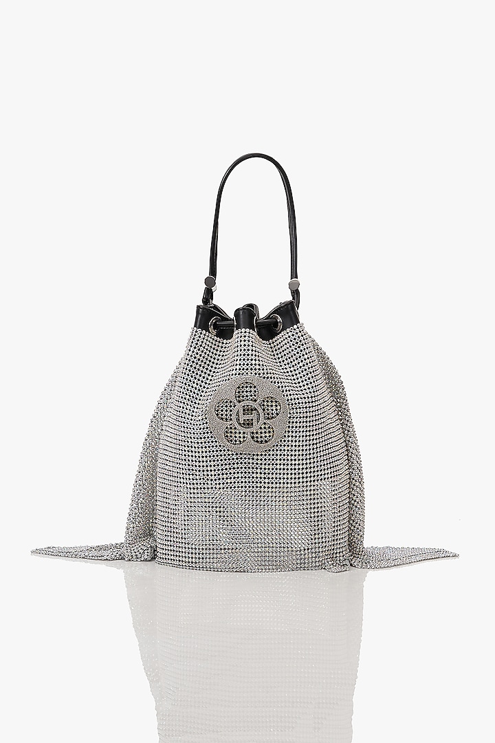 Silver Mesh Crystal Furby & Cubic Zirconia Bucket Bag by Outhouse at Pernia's Pop Up Shop