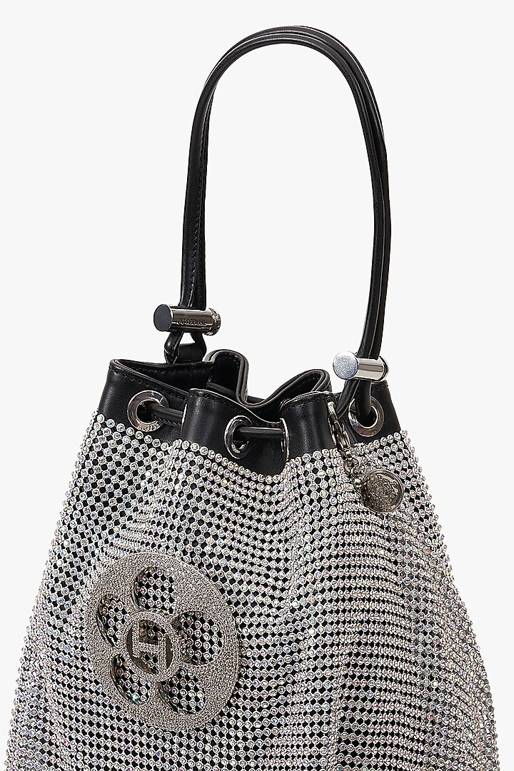 Silver Mesh Crystal Furby & Cubic Zirconia Bucket Bag by Outhouse at Pernia's Pop Up Shop