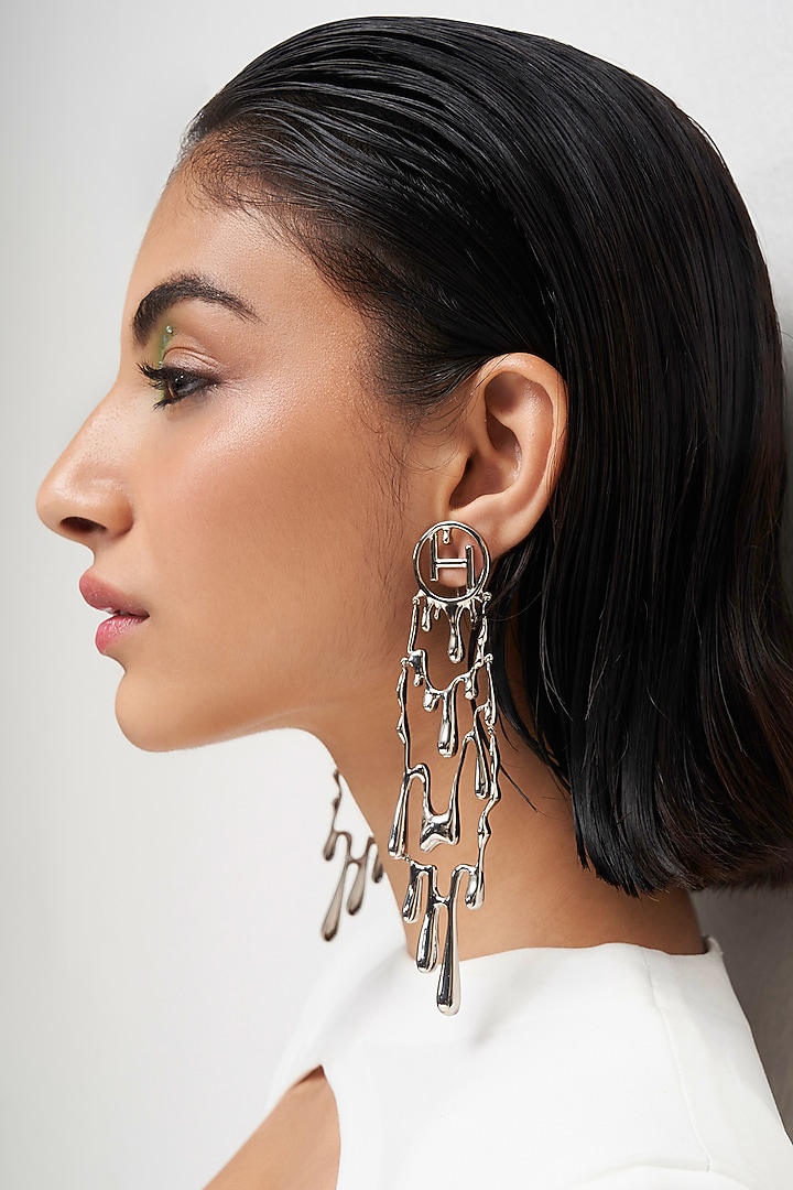 White Plated Free Fall Earrings by Outhouse at Pernia's Pop Up Shop