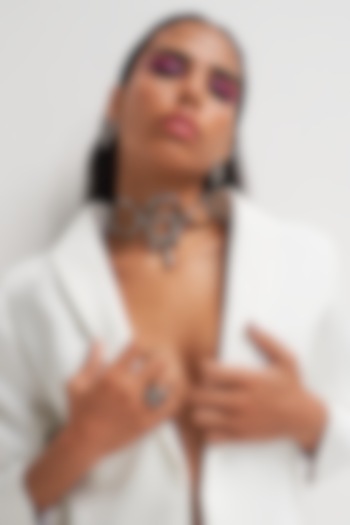 White Rhodium Plated Link Choker Necklace by Outhouse at Pernia's Pop Up Shop