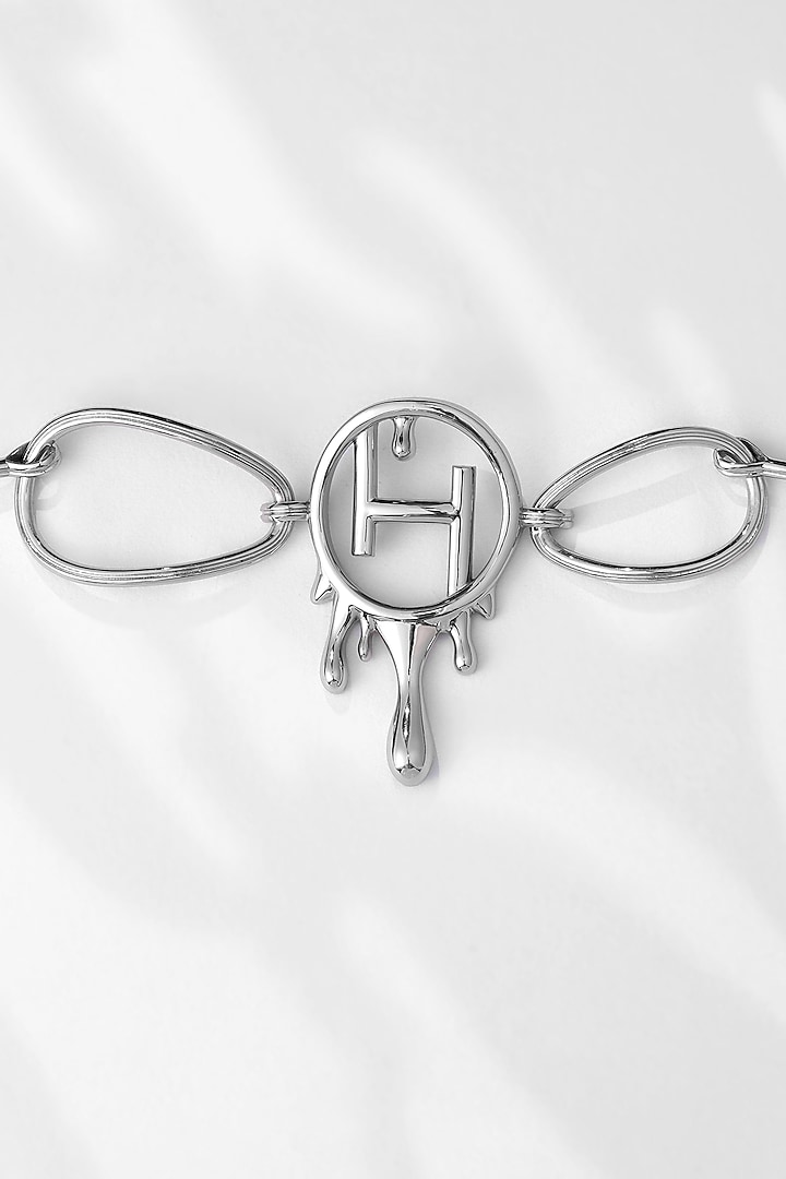 White Rhodium Plated Link Choker Necklace by Outhouse at Pernia's Pop Up Shop