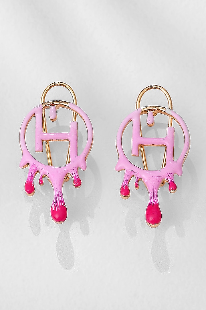 Gold Plated Pink Enamelled Stud Earrings by Outhouse at Pernia's Pop Up Shop