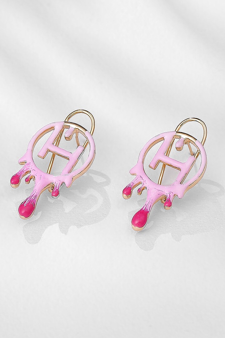 Gold Plated Pink Enamelled Stud Earrings by Outhouse at Pernia's Pop Up Shop