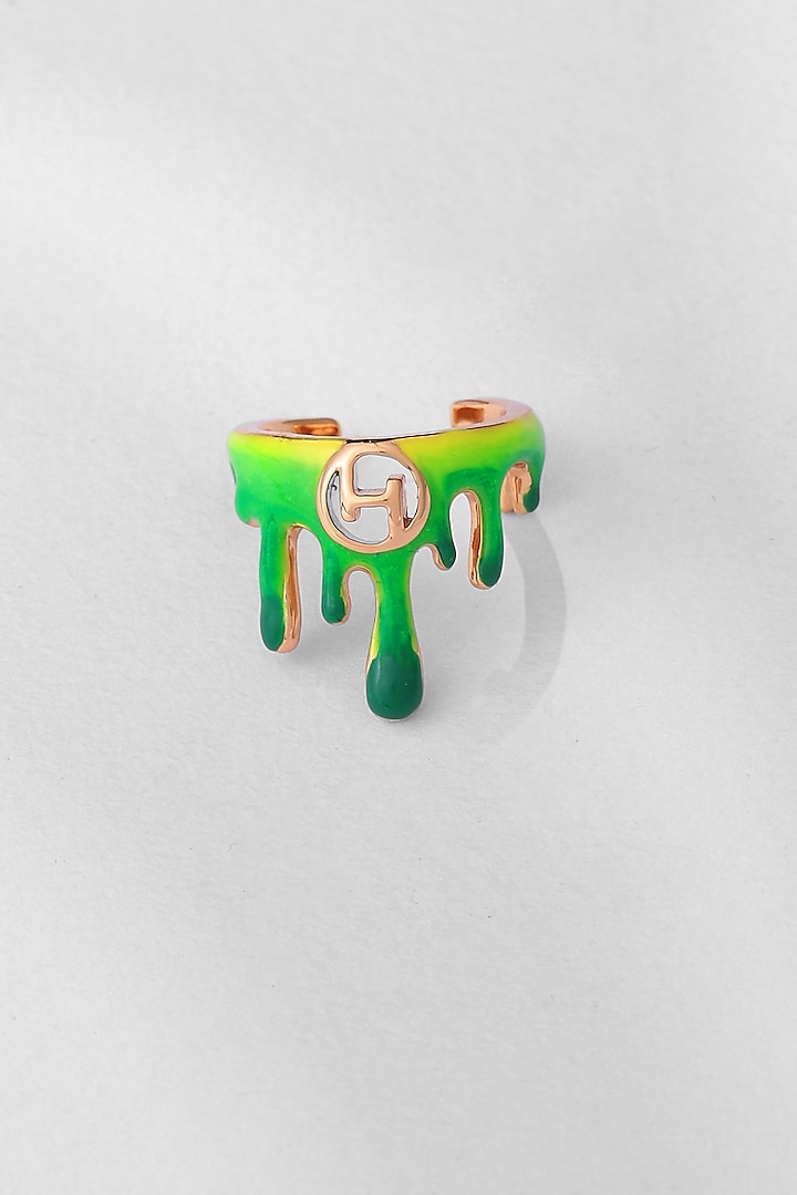 Gold Finish Acid Green Enamelled Midi Ring by Outhouse