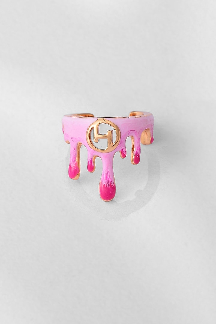 Gold Plated Pink Enamelled Midi Ring by Outhouse
