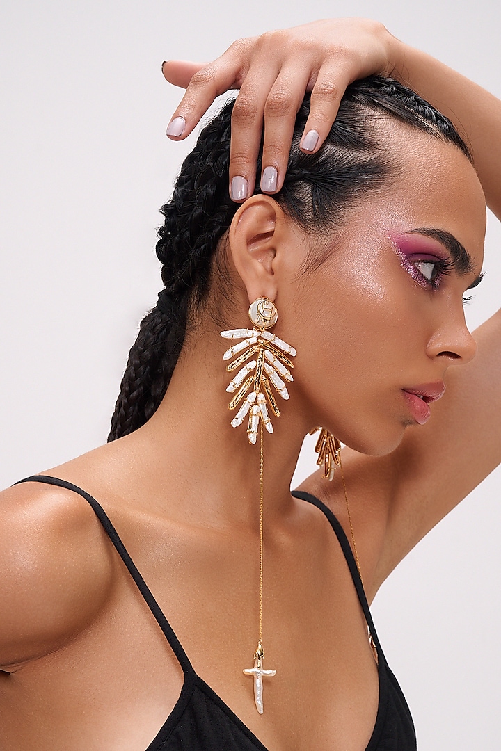 Gold Plated Keshi Pearl River Rose Earrings by Outhouse at Pernia's Pop Up Shop