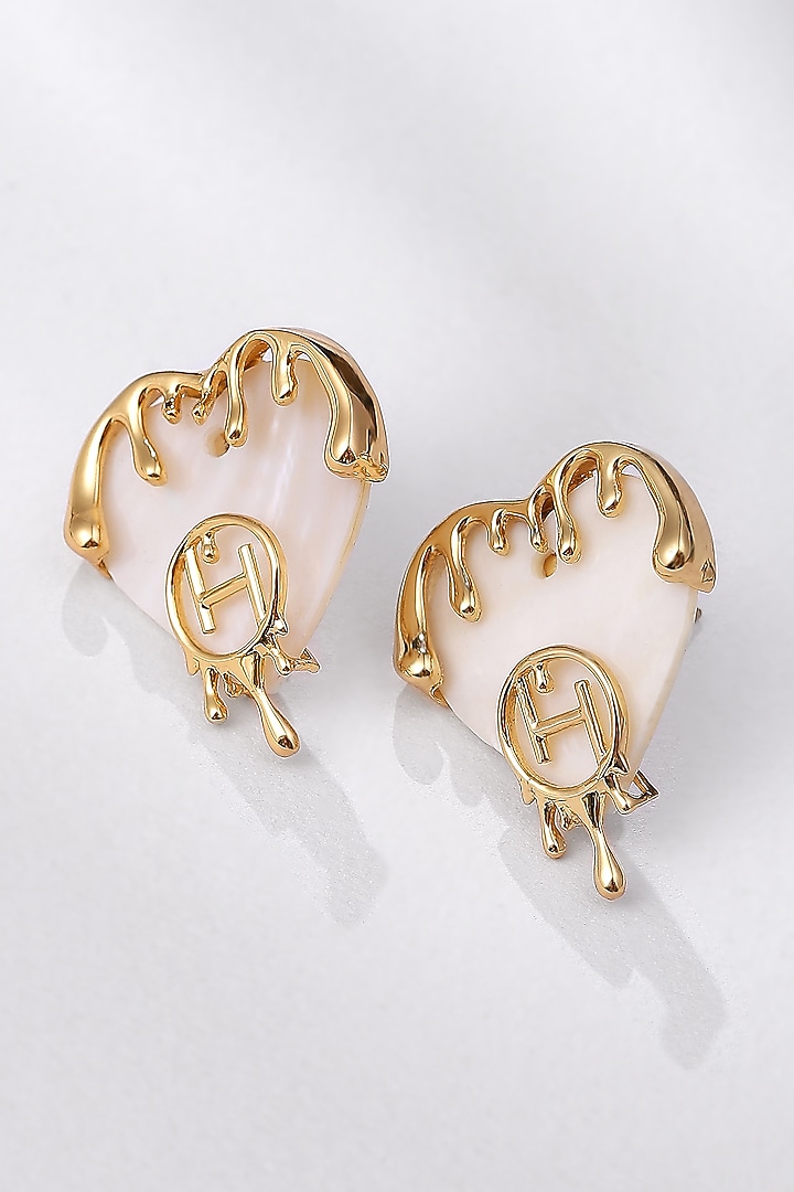 Gold Plated Heart Shell Earrings by Outhouse at Pernia's Pop Up Shop