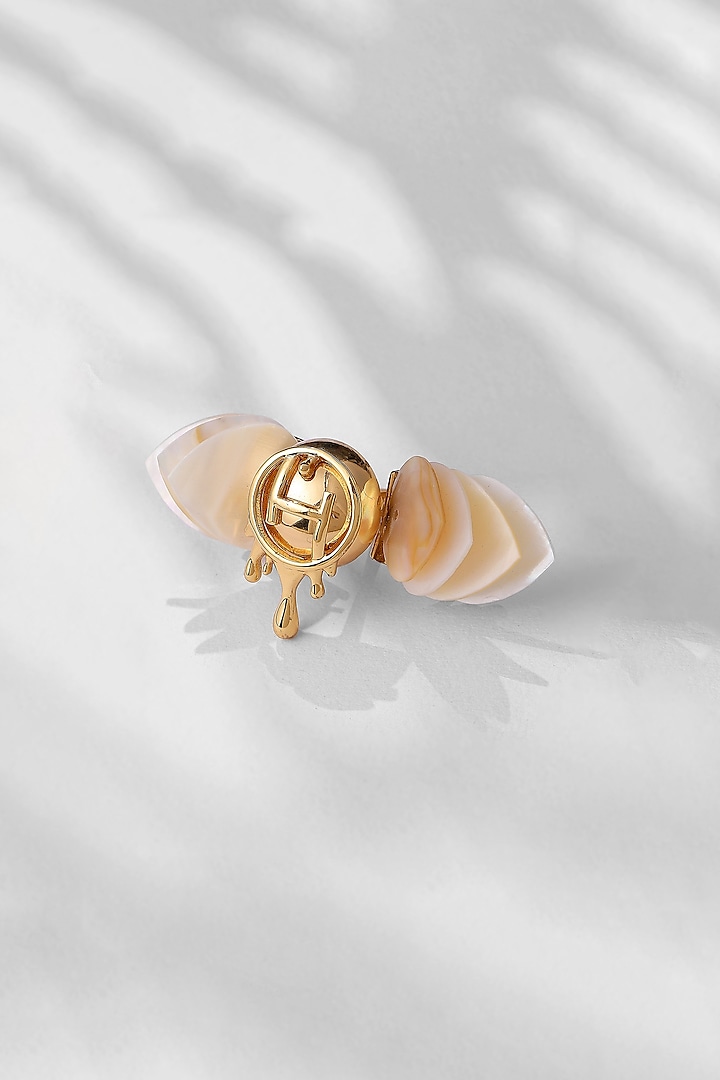 Gold Plated Pearl Heart Shell Ring by Outhouse