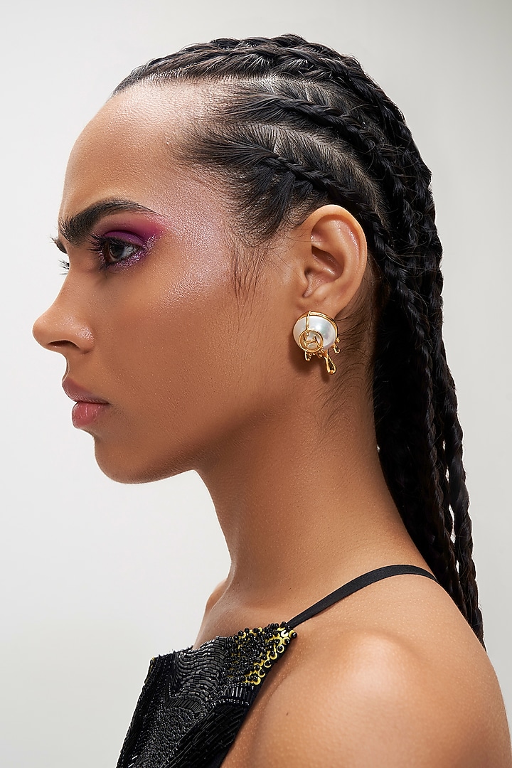 Gold Plated Pearl Stud Earrings by Outhouse at Pernia's Pop Up Shop