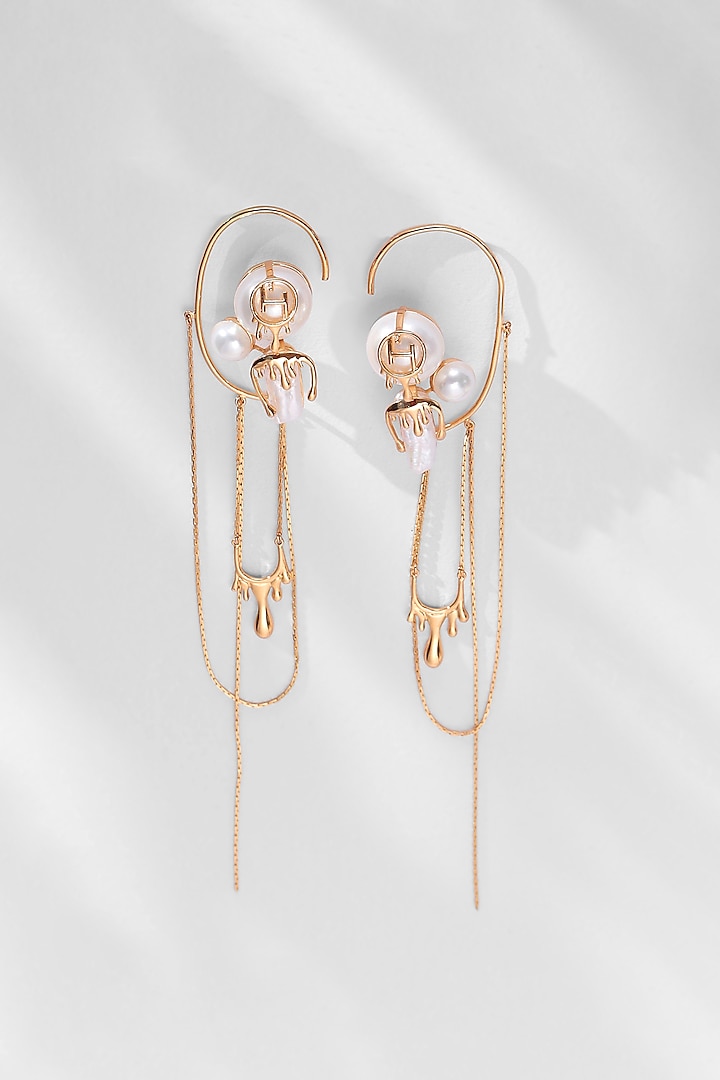 Gold Plated Pearl Cascade Ear Cuffs by Outhouse