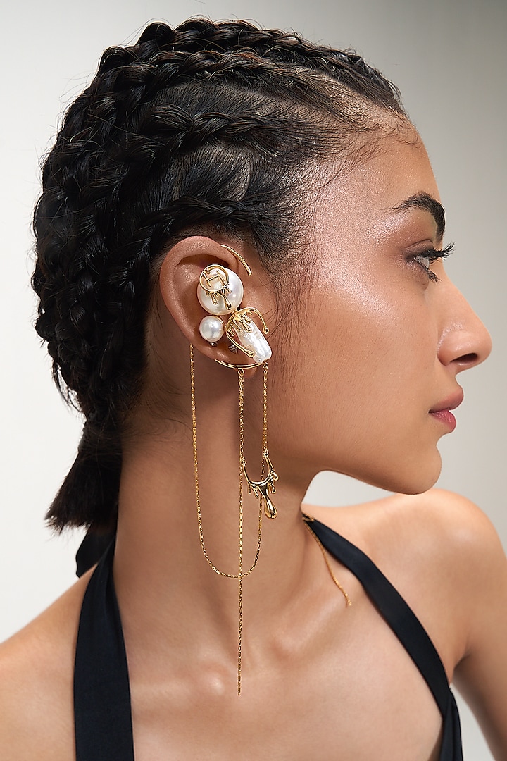 Gold Plated Pearl Cascade Ear Cuffs by Outhouse at Pernia's Pop Up Shop