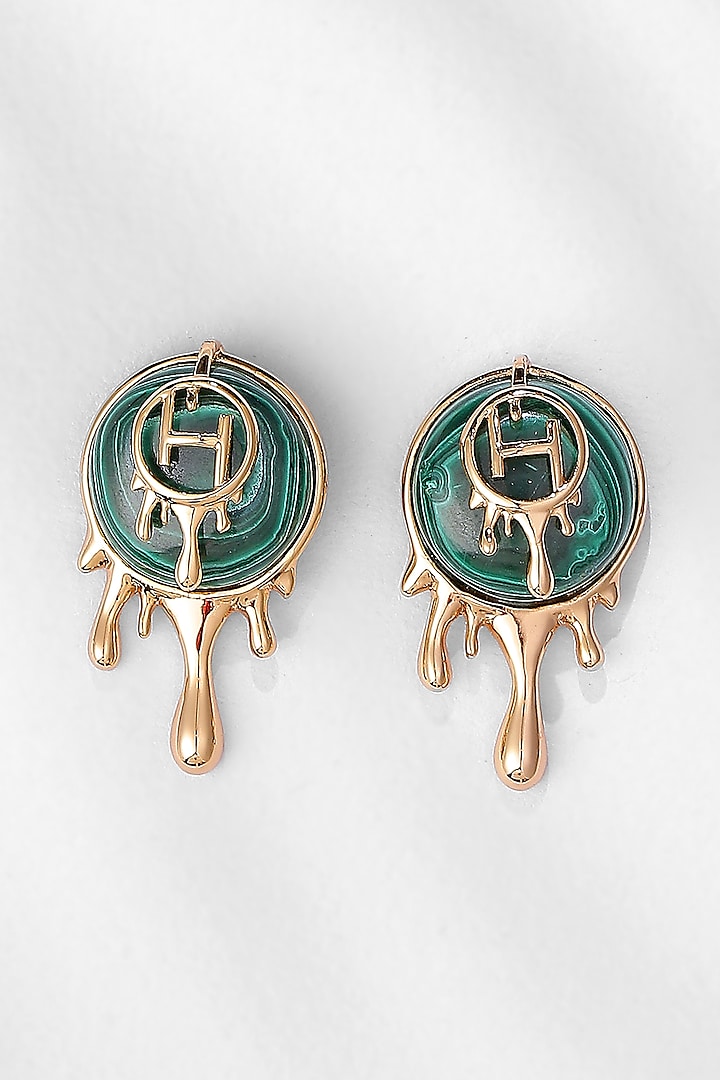 Gold Plated Malachite Stud Earrings by Outhouse