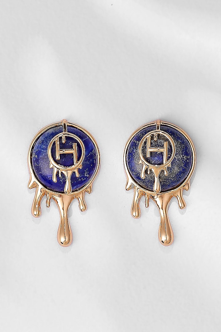 Gold Plated Semi-Precious Lapis Stud Earrings by Outhouse