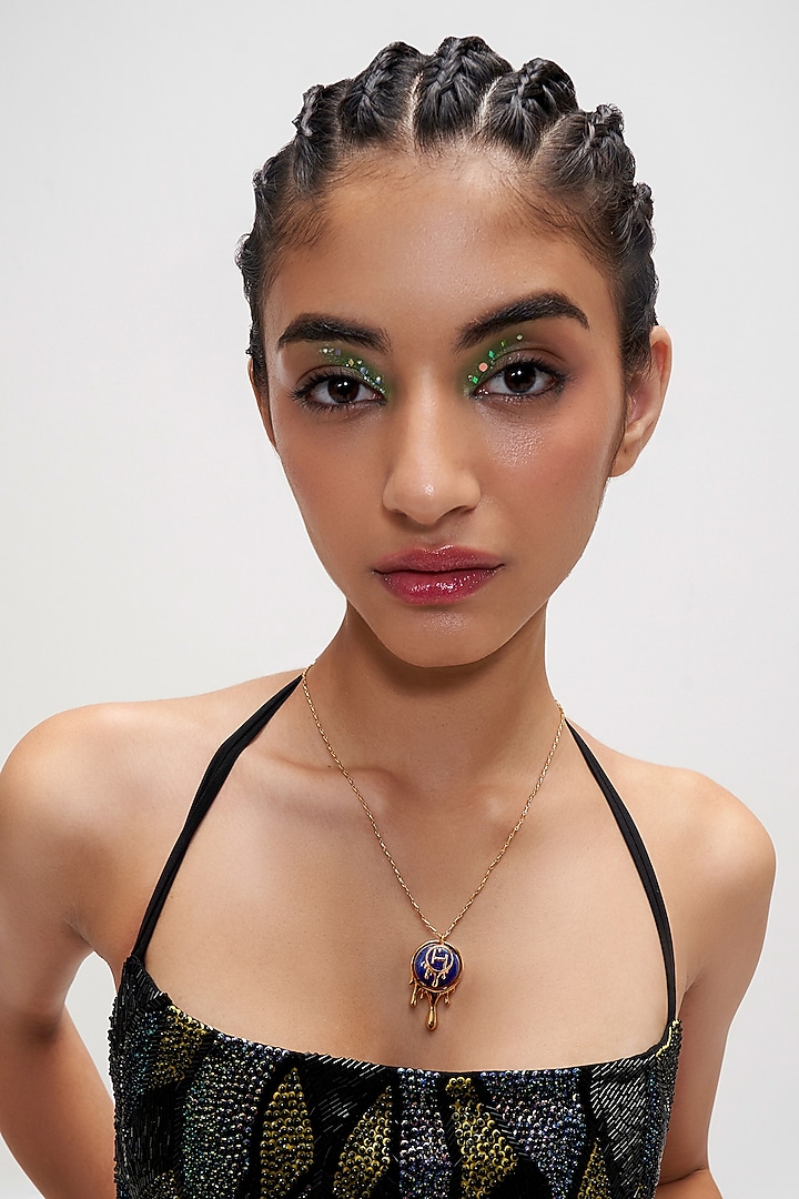 Gold Plated Semi-Precious Lapis Necklace by Outhouse at Pernia's Pop Up Shop