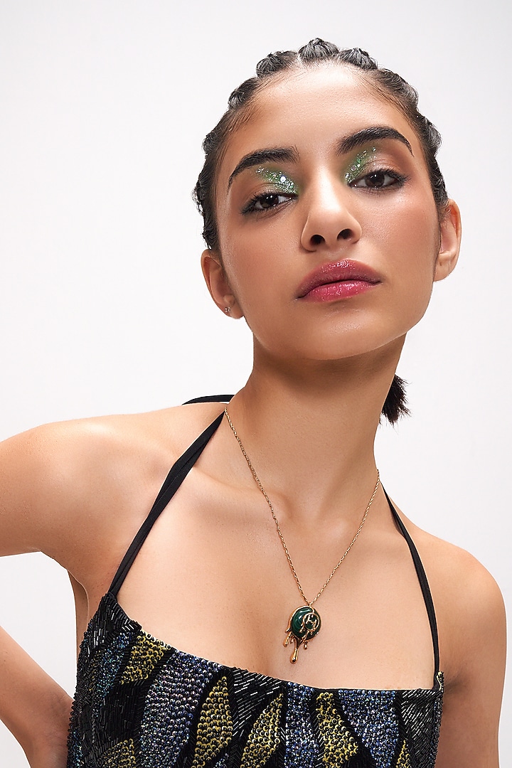 Gold Plated Semi-Precious Malachite Necklace by Outhouse at Pernia's Pop Up Shop