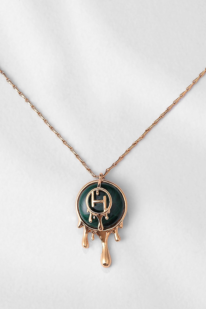 Gold Plated Semi-Precious Malachite Necklace by Outhouse at Pernia's Pop Up Shop