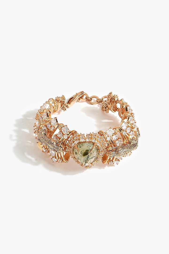 Rose Gold Plated Cubic Zirconia & Heart-Shaped Prehnite Stone Choker Necklace by Outhouse at Pernia's Pop Up Shop