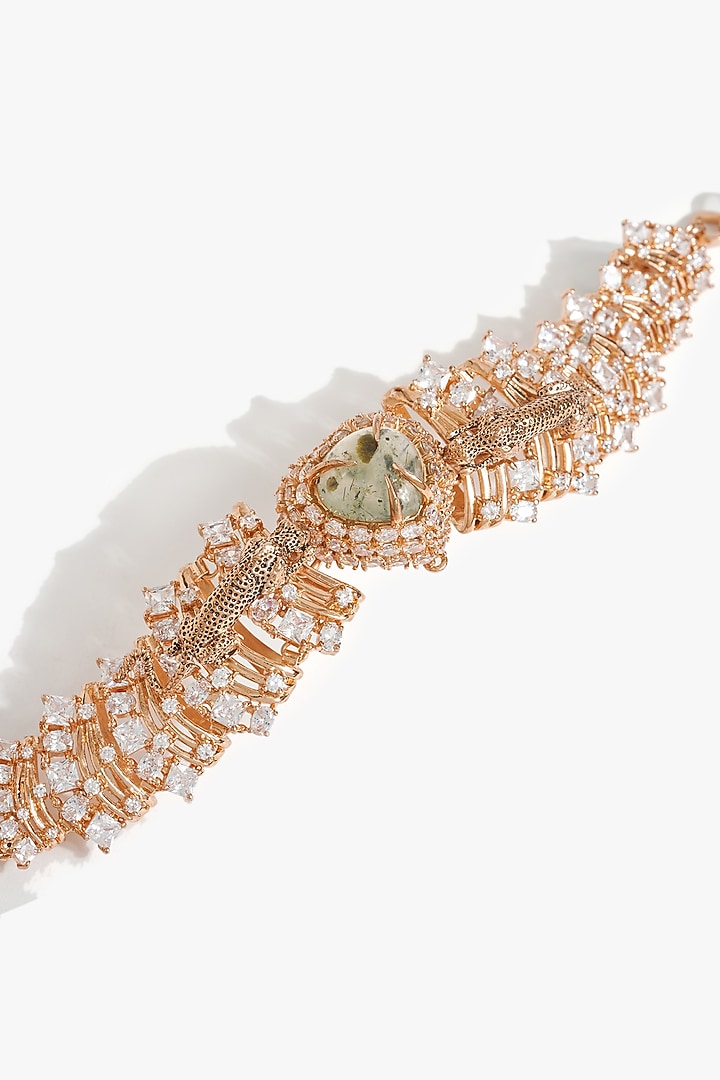 Rose Gold Plated Cubic Zirconia & Heart-Shaped Prehnite Stone Choker Necklace by Outhouse at Pernia's Pop Up Shop