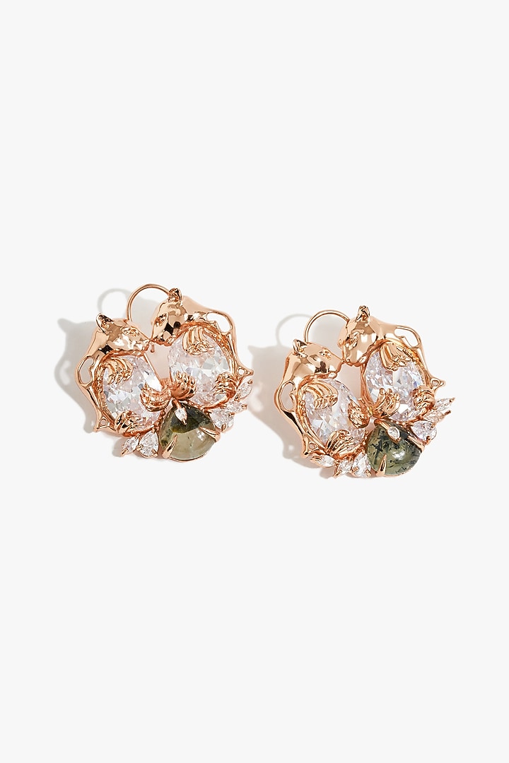 Rose Gold Plated Cubic Zirconia Stud Earrings by Outhouse at Pernia's Pop Up Shop