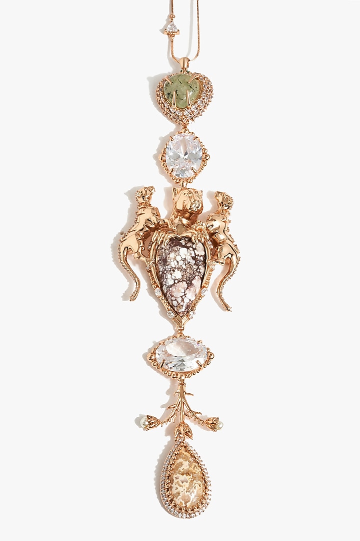 Rose Gold Plated Green Prehnite Stone Pendant Necklace by Outhouse at Pernia's Pop Up Shop