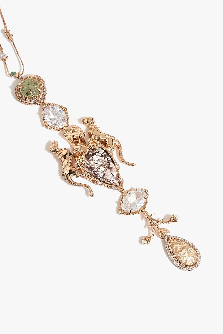 Rose Gold Plated Green Prehnite Stone Pendant Necklace by Outhouse at Pernia's Pop Up Shop