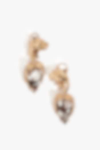 Rose Gold Plated Cubic Zirconia Heart-Shaped Dangler Earrings by Outhouse at Pernia's Pop Up Shop