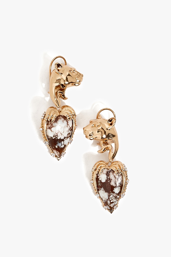 Rose Gold Plated Cubic Zirconia Heart-Shaped Dangler Earrings by Outhouse at Pernia's Pop Up Shop