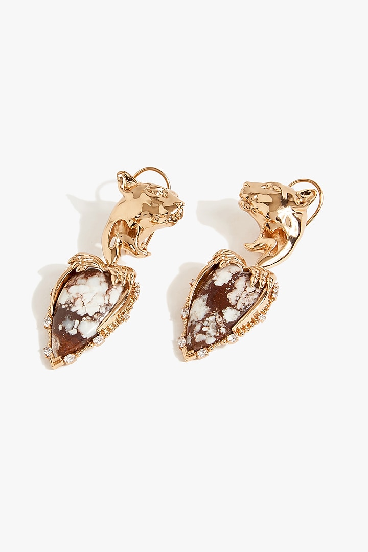Rose Gold Plated Cubic Zirconia Heart-Shaped Dangler Earrings by Outhouse at Pernia's Pop Up Shop