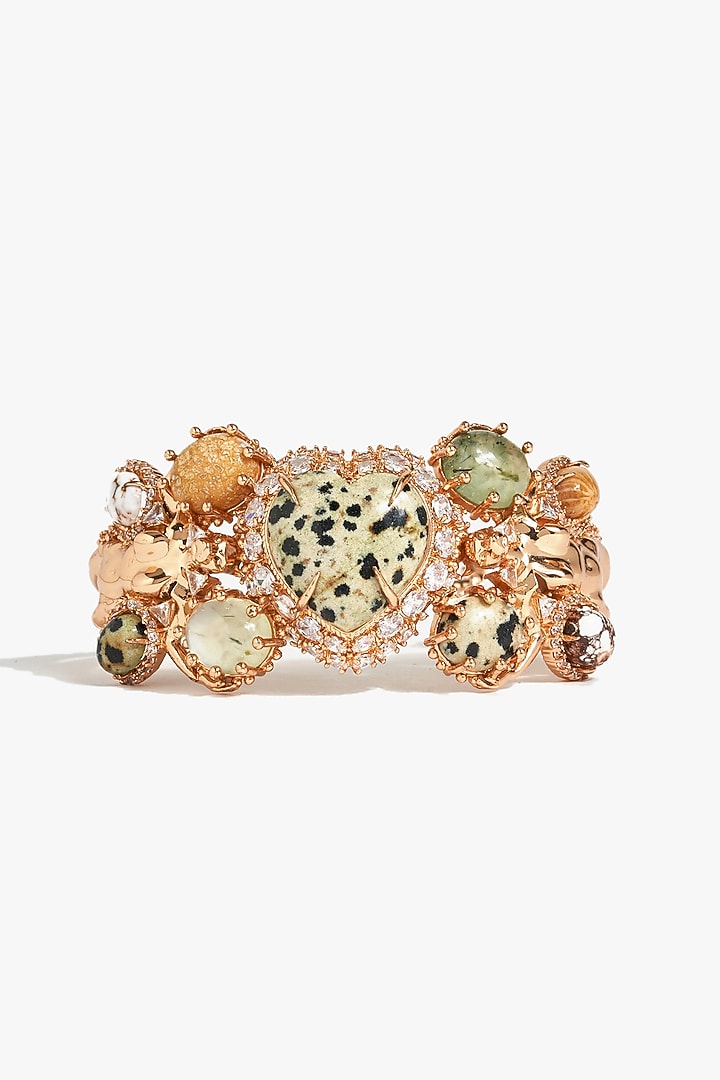 Rose Gold Plated Baroque Pearl & Prehnite Stone Cuff by Outhouse at Pernia's Pop Up Shop