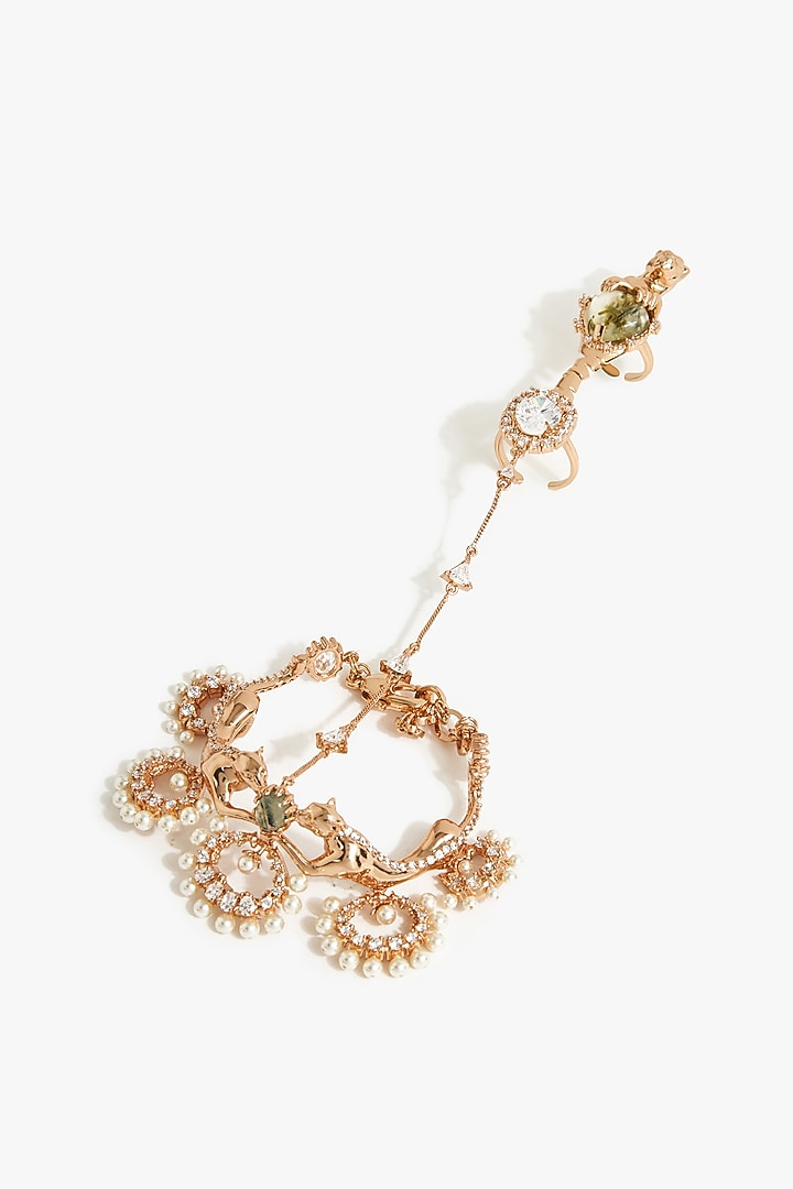 Rose Gold Plated Swarovski Pearl & Cubic Zirconia Hand Harness by Outhouse at Pernia's Pop Up Shop