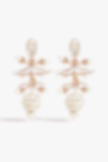 Rose Gold Plated Swarovski Zirconia & Pearl Drop Dangler Earrings by Outhouse at Pernia's Pop Up Shop