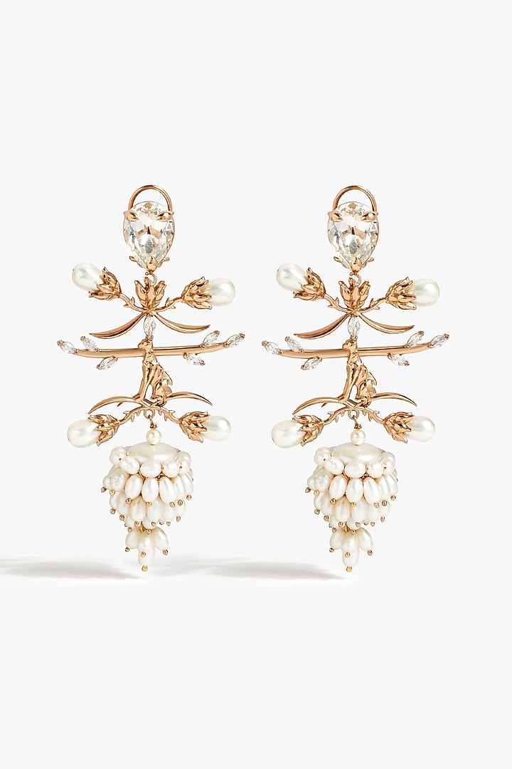 Rose Gold Plated Swarovski Zirconia & Pearl Drop Dangler Earrings by Outhouse at Pernia's Pop Up Shop