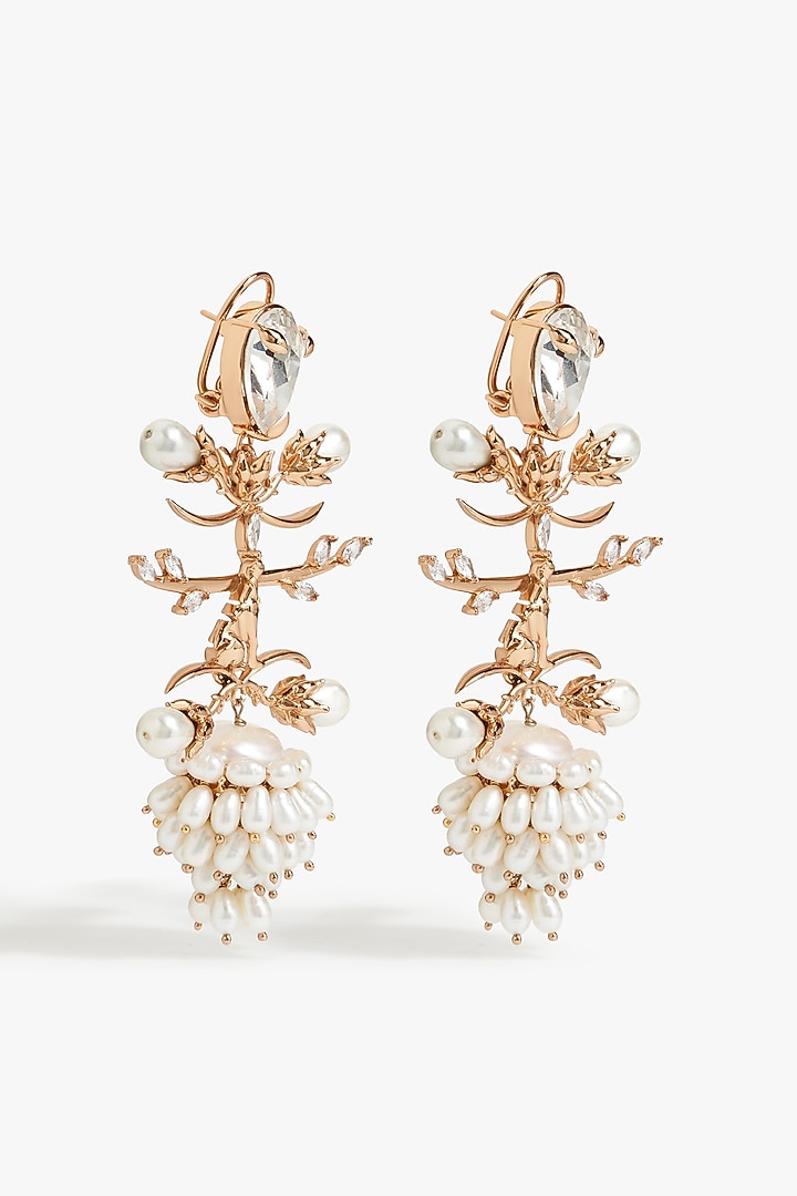 Rose Gold Plated Swarovski Zirconia & Pearl Drop Dangler Earrings by Outhouse at Pernia's Pop Up Shop