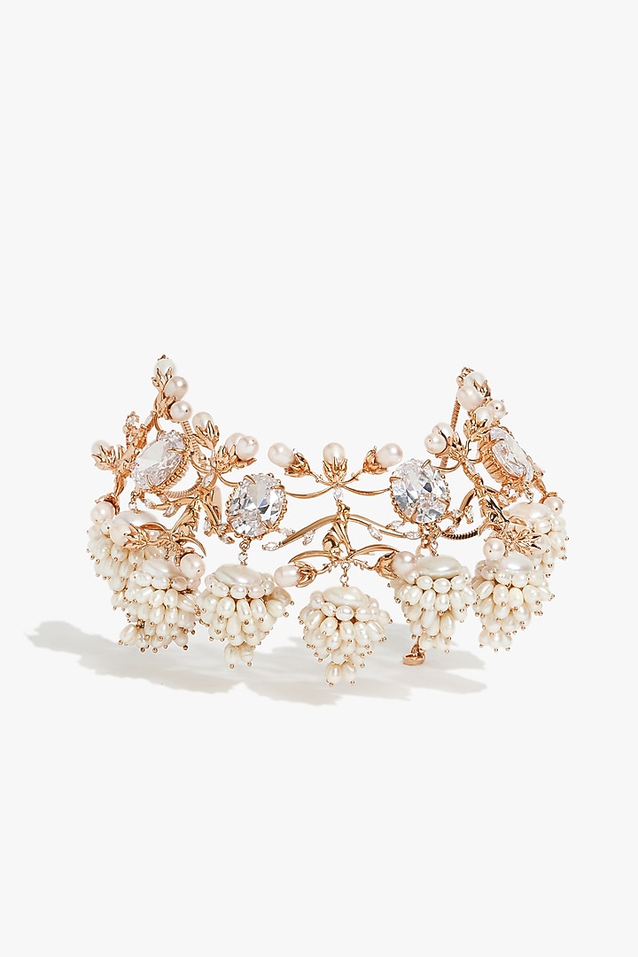 Rose Gold Plated Cubic Zirconia & Pearl Choker Necklace by Outhouse at Pernia's Pop Up Shop
