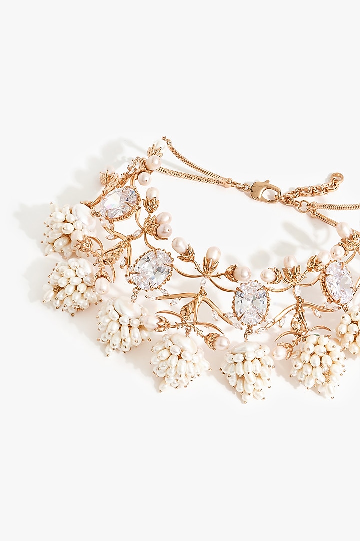 Rose Gold Plated Cubic Zirconia & Pearl Choker Necklace by Outhouse at Pernia's Pop Up Shop