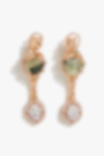 Rose Gold Plated Green-Prehnite Stone Dangler Earrings by Outhouse at Pernia's Pop Up Shop
