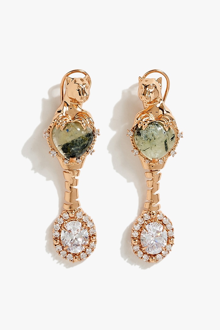 Rose Gold Plated Green-Prehnite Stone Dangler Earrings by Outhouse at Pernia's Pop Up Shop