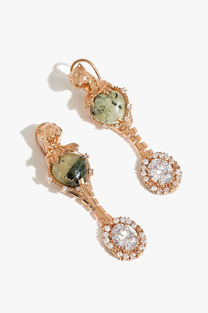 Rose Gold Plated Green-Prehnite Stone Dangler Earrings by Outhouse at Pernia's Pop Up Shop