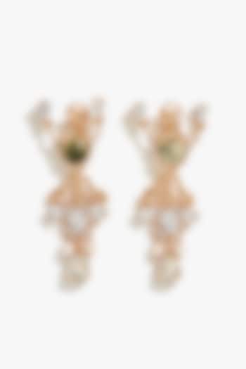 Rose Gold Plated Swarovski & Prehnite Stone Dangler Earrings by Outhouse at Pernia's Pop Up Shop