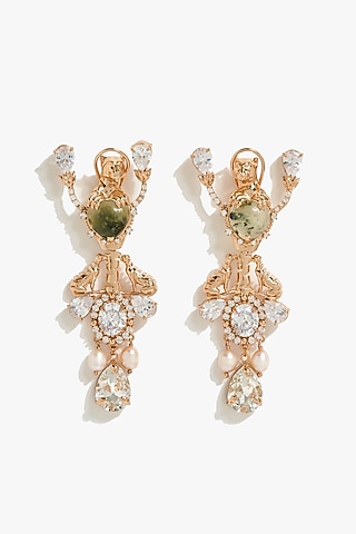 Rose Gold Plated Swarovski & Prehnite Stone Dangler Earrings by Outhouse