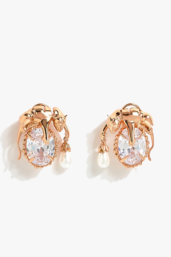 Rose Gold Plated Pearl & Crystal Stud Earrings by Outhouse at Pernia's Pop Up Shop