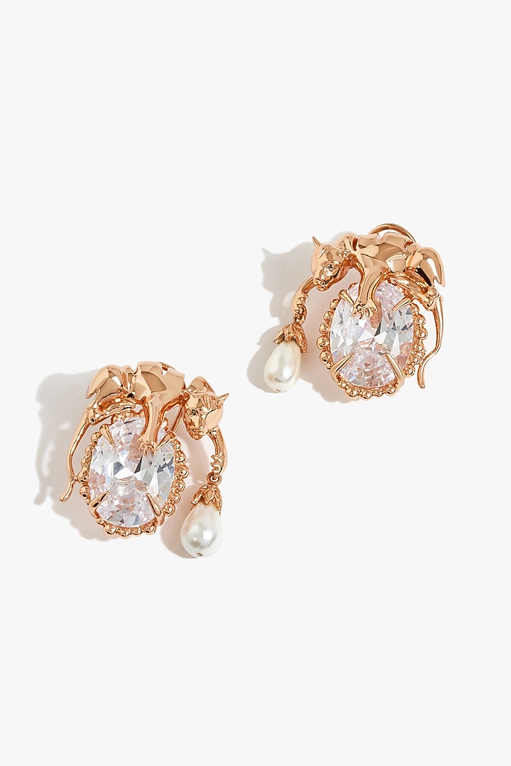 Rose Gold Plated Pearl & Crystal Stud Earrings by Outhouse at Pernia's Pop Up Shop